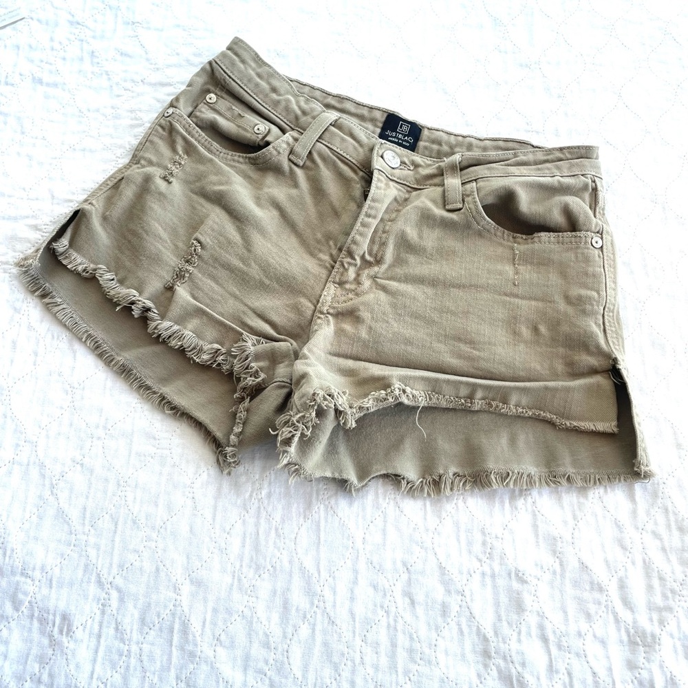 Just Black Green Frayed Jean‎ Shorts